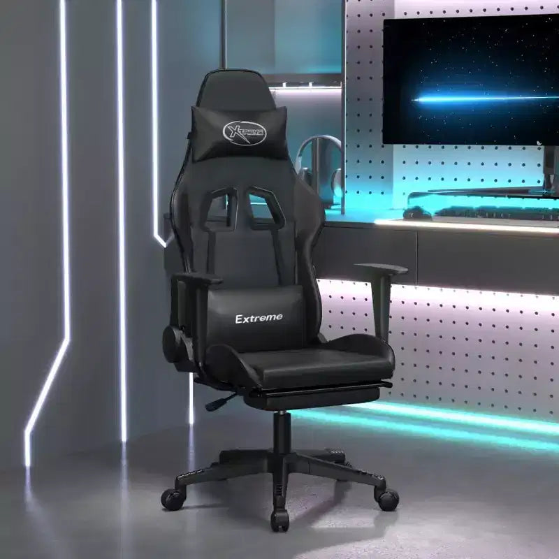 Gaming Chair with Adjustable Armrests and Reclining Backrest – Faux Leather, Black and Green