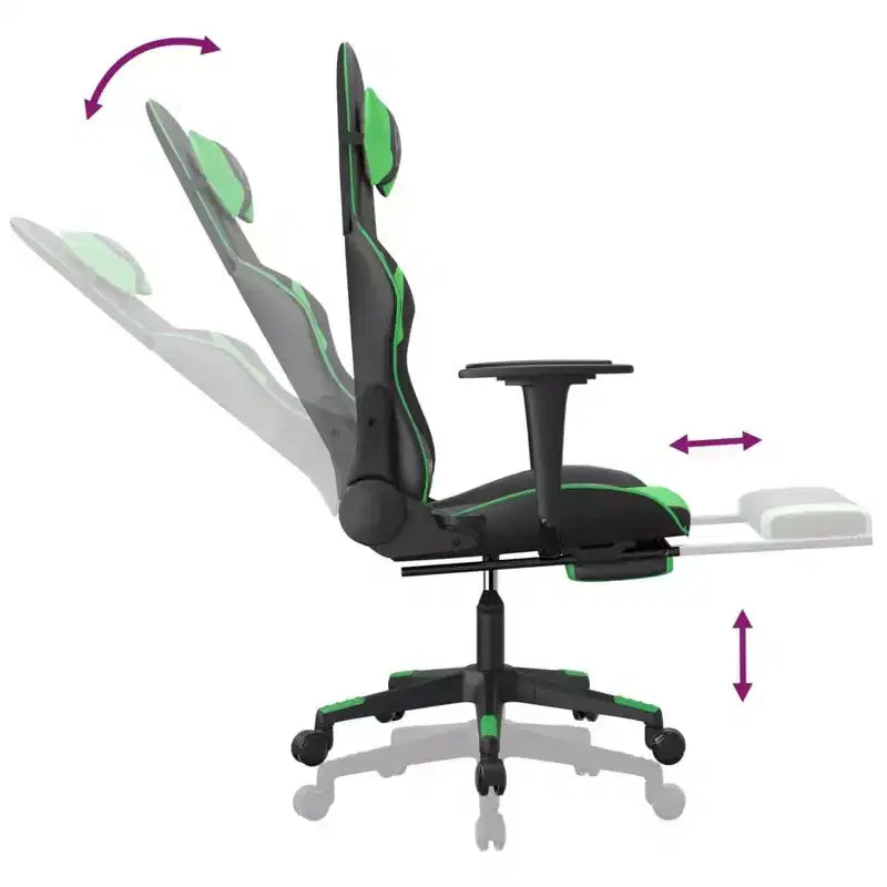 Gaming Chair with Adjustable Armrests and Reclining Backrest – Faux Leather, Black and Green
