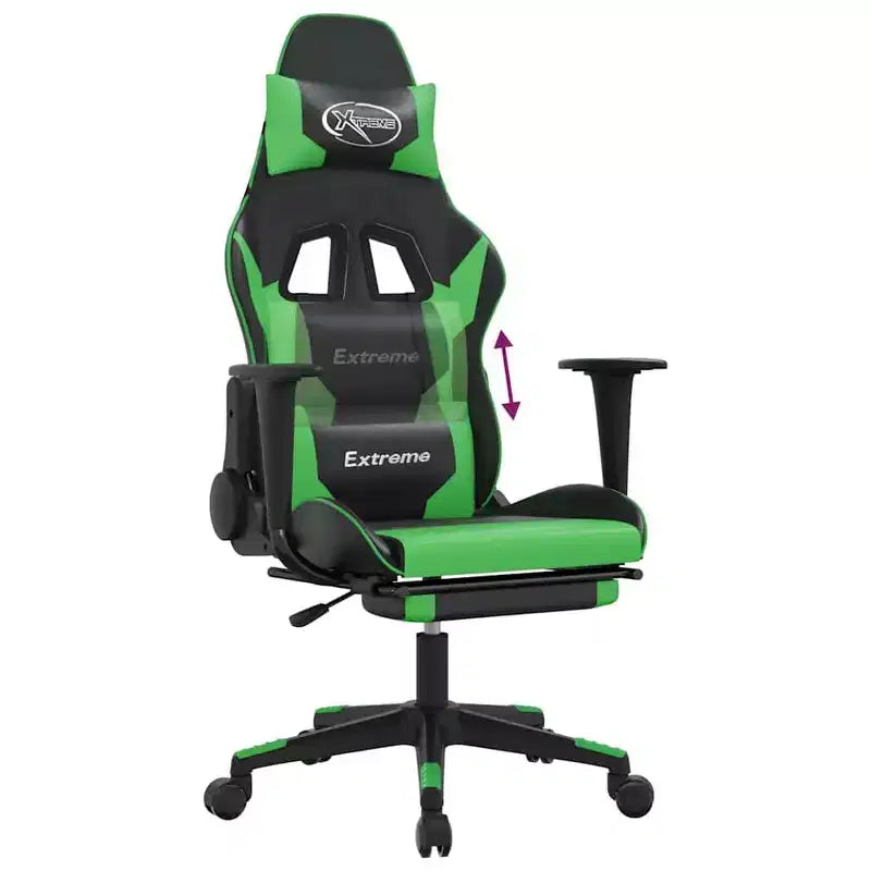 Gaming Chair with Adjustable Armrests and Reclining Backrest – Faux Leather, Black and Green