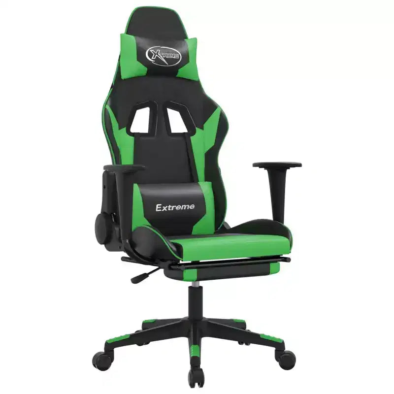 Gaming Chair with Adjustable Armrests and Reclining Backrest – Faux Leather, Black and Green