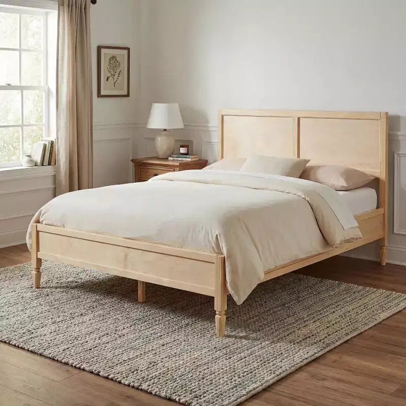 Modern Wooden Bed Frame with Panel Headboard