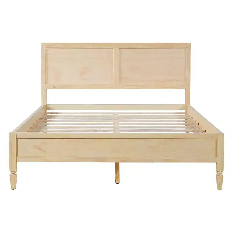 Modern Wooden Bed Frame with Panel Headboard