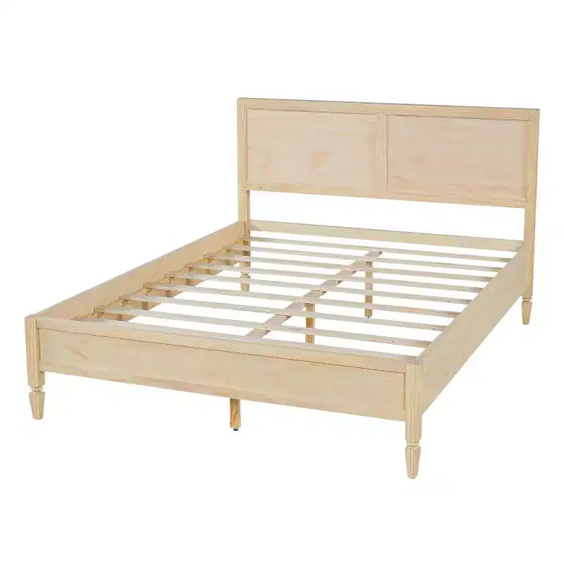 Modern Wooden Bed Frame with Panel Headboard