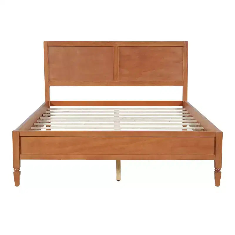 Modern Wooden Bed Frame with Panel Headboard