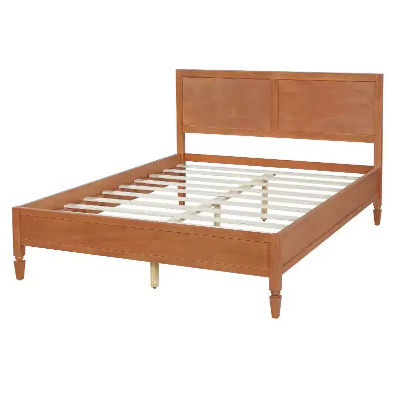 Modern Wooden Bed Frame with Panel Headboard