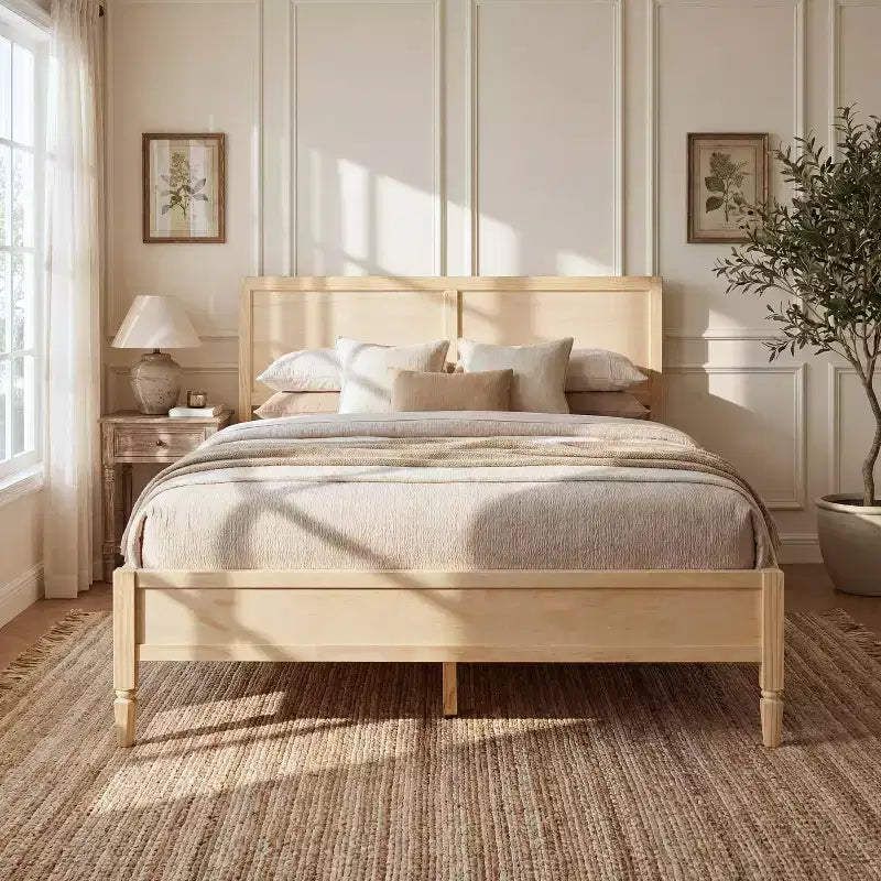 Modern Wooden Bed Frame with Panel Headboard