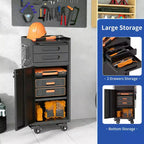 Narrow Rolling Tool Cabinet with Lockable Door and 2 Drawers, Slim Metal Organizer