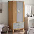 Wardrobe Grey and Brown Solid Pine Wood