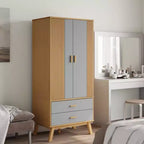 Wardrobe Grey and Brown Solid Pine Wood