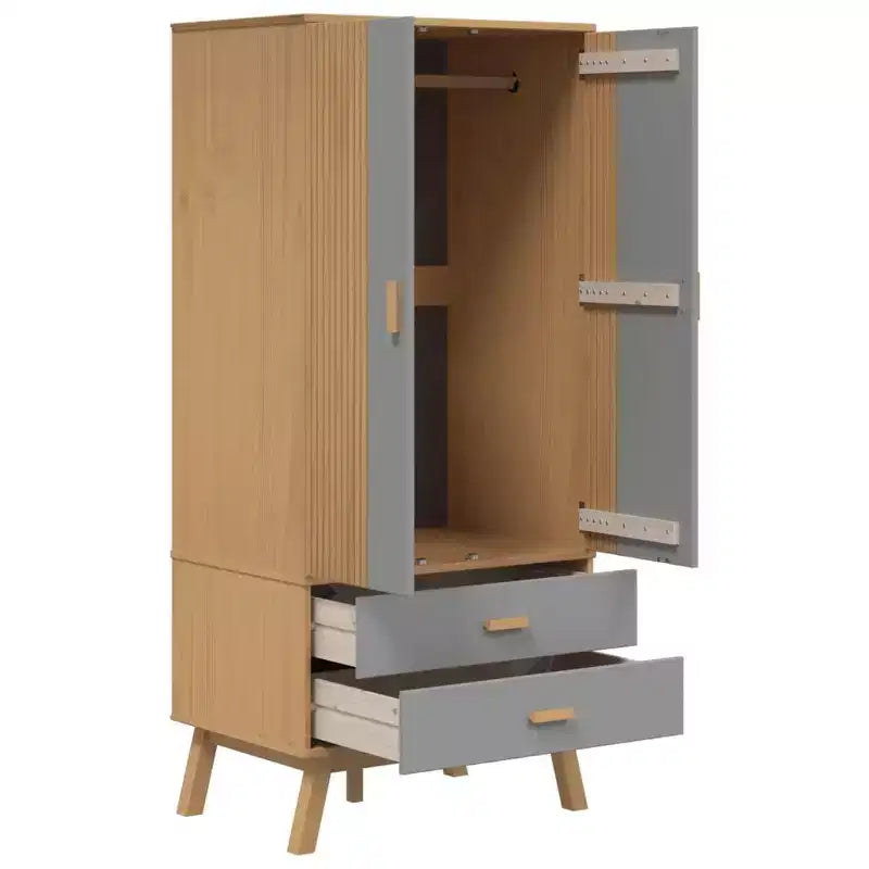 Wardrobe Grey and Brown Solid Pine Wood