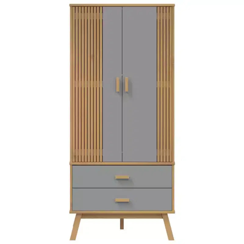 Wardrobe Grey and Brown Solid Pine Wood