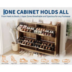 Narrow Rattan Shoe Storage Cabinet with 4 Flip-Down Drawers, Brown