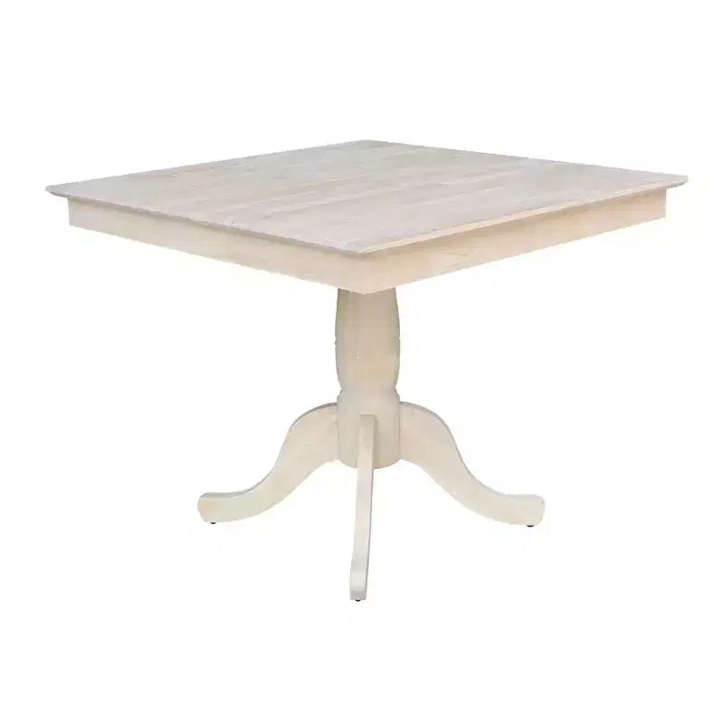 29.1" Square Top Pedestal Dining Table - Unfinished Solid Wood, Seats 4