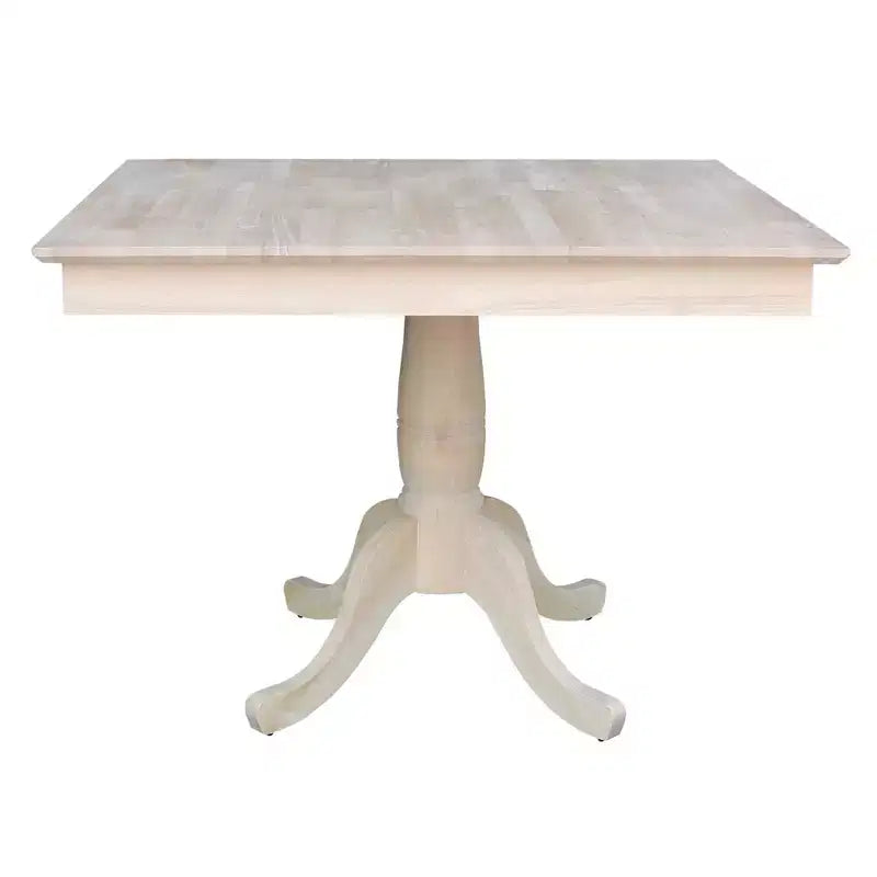 29.1" Square Top Pedestal Dining Table - Unfinished Solid Wood, Seats 4