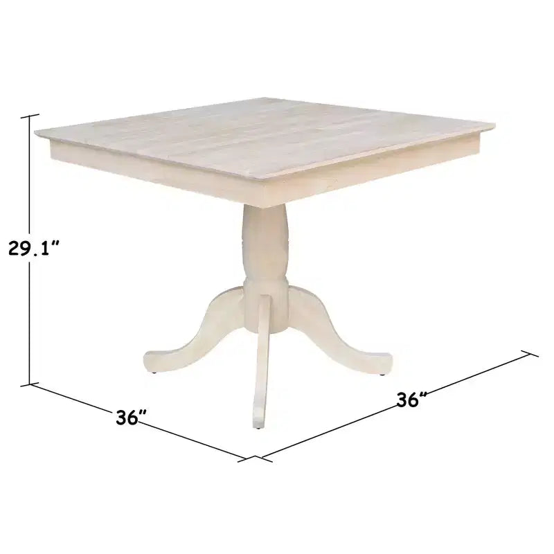 29.1" Square Top Pedestal Dining Table - Unfinished Solid Wood, Seats 4