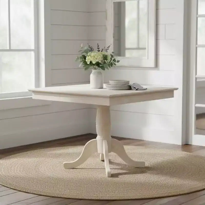29.1" Square Top Pedestal Dining Table - Unfinished Solid Wood, Seats 4
