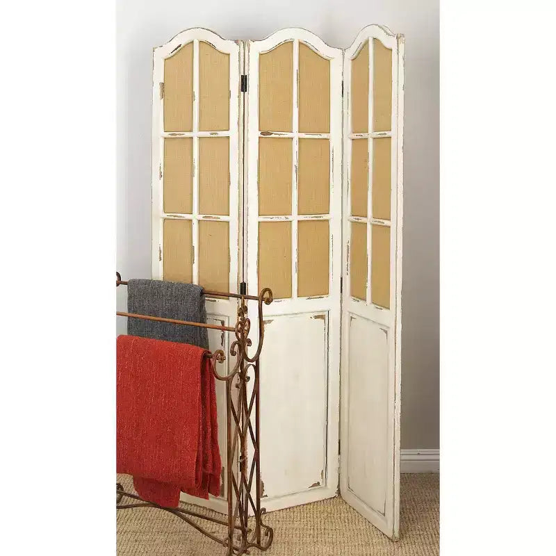 3-Panel Farmhouse Wood Room Divider Screen - Beige