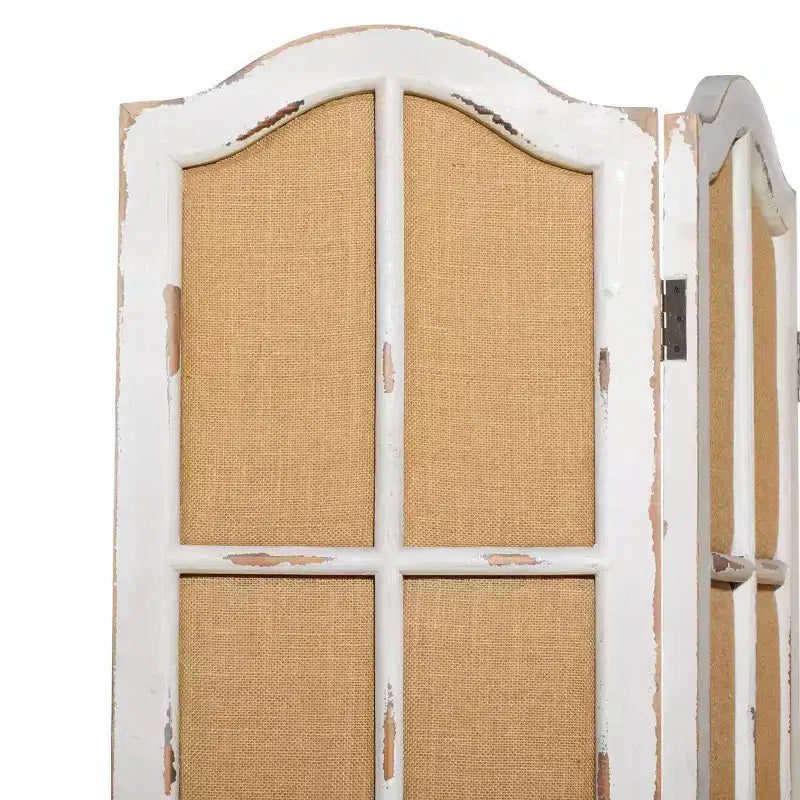 3-Panel Farmhouse Wood Room Divider Screen - Beige