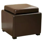 Square Storage Ottoman with Flip-Top Tray – Dark Brown Faux Leather