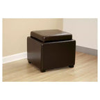 Square Storage Ottoman with Flip-Top Tray – Dark Brown Faux Leather