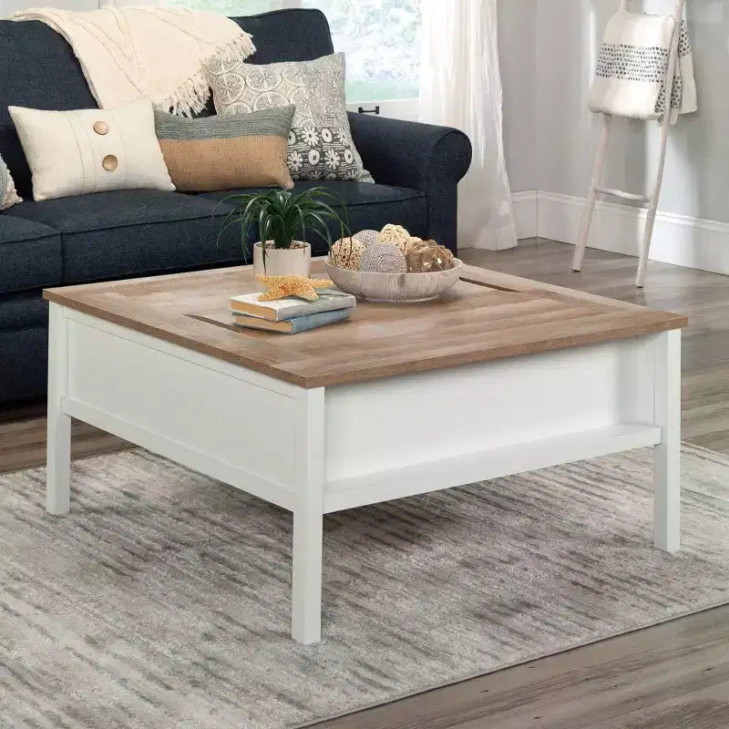 Square Gaming Coffee Table with Reversible Top and Adjustable Storage Shelf