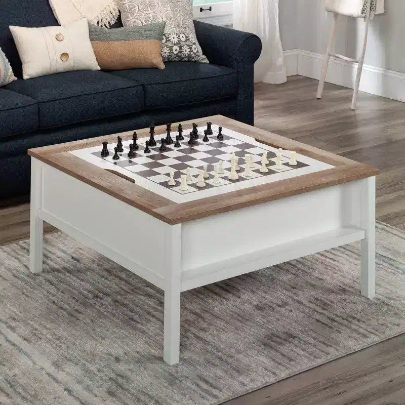 Square Gaming Coffee Table with Reversible Top and Adjustable Storage Shelf
