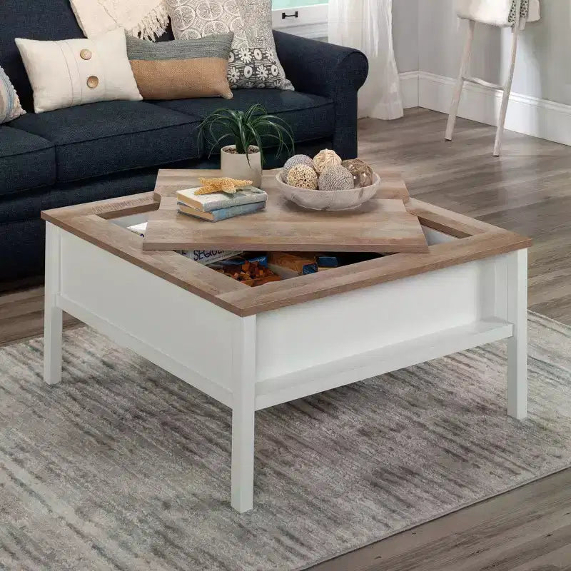 Square Gaming Coffee Table with Reversible Top and Adjustable Storage Shelf