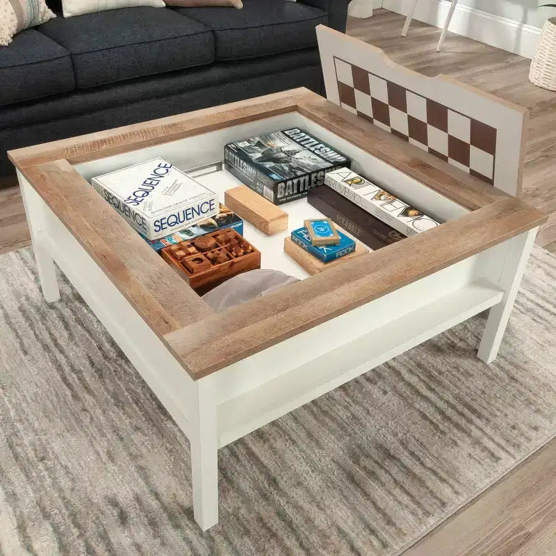 Square Gaming Coffee Table with Reversible Top and Adjustable Storage Shelf