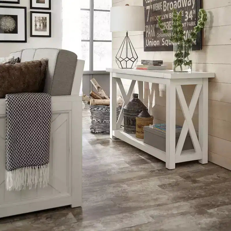 Off-White Console Table with Open Shelf
