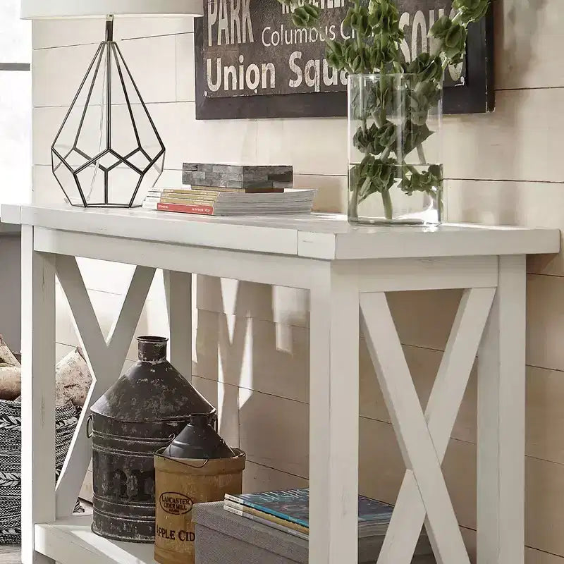 Off-White Console Table with Open Shelf