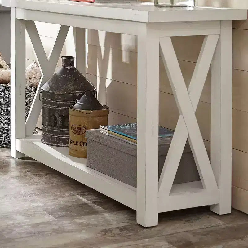 Off-White Console Table with Open Shelf