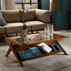 Coffee Table with Tempered Glass Top - Pecan