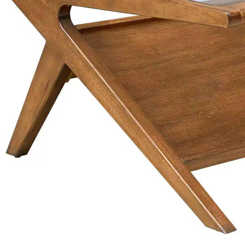 Coffee Table with Tempered Glass Top - Pecan