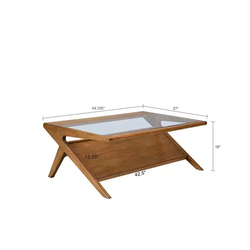 Coffee Table with Tempered Glass Top - Pecan