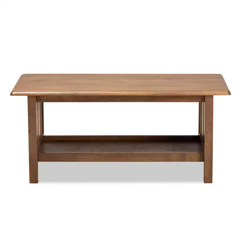 Rectangular Wood Coffee Table with Lower Shelf - Brown