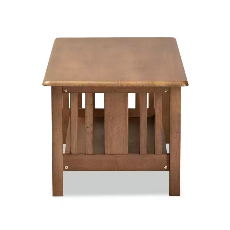Rectangular Wood Coffee Table with Lower Shelf - Brown