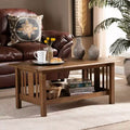 Rectangular Wood Coffee Table with Lower Shelf - Brown