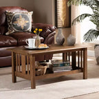 Rectangular Wood Coffee Table with Lower Shelf - Brown