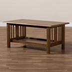 Rectangular Wood Coffee Table with Lower Shelf - Brown