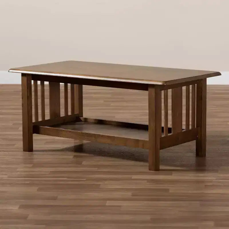 Rectangular Wood Coffee Table with Lower Shelf - Brown