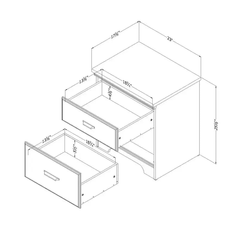 2-Drawer Nightstand with Smooth Metal Hardware