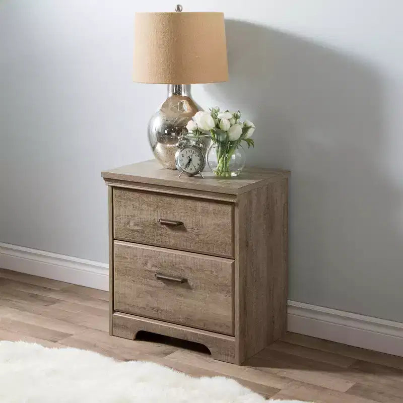 2-Drawer Nightstand with Smooth Metal Hardware
