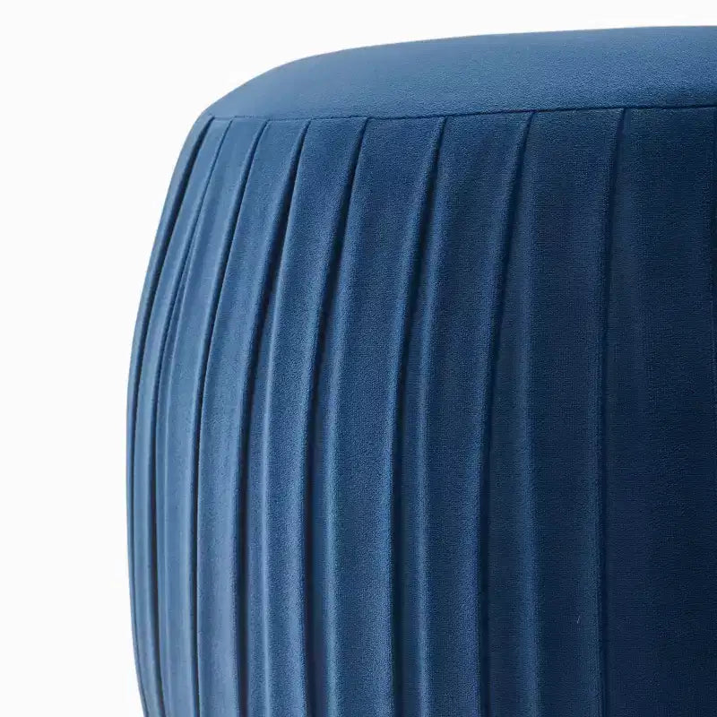 Round Pleated Velvet Ottoman with Gold Base