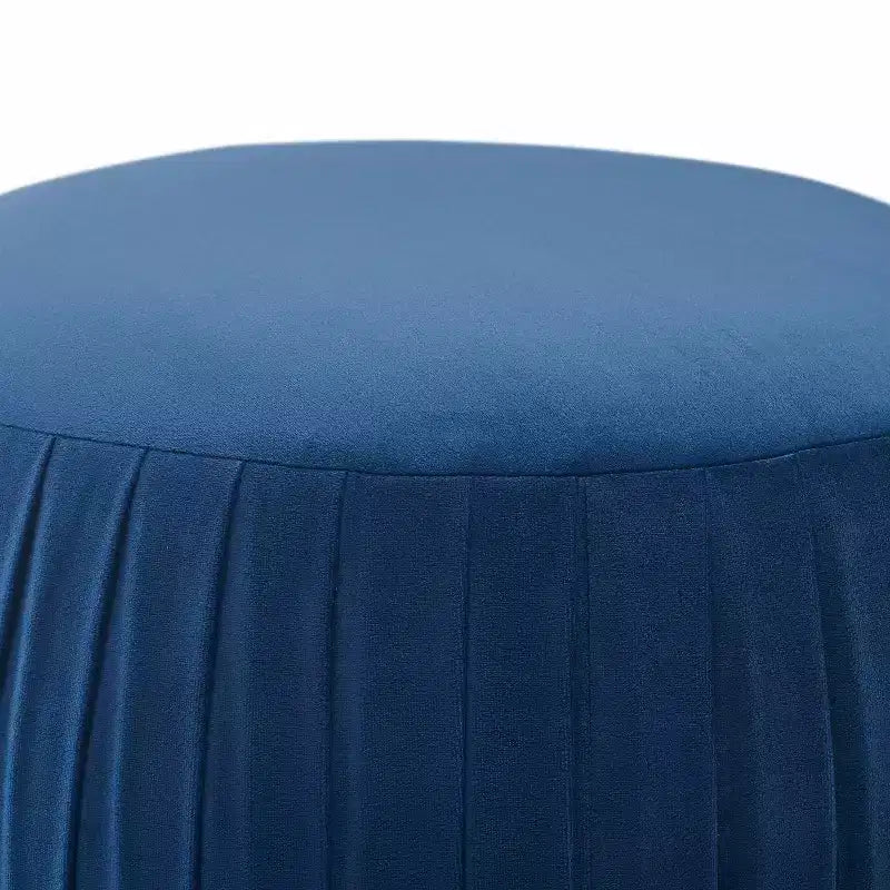 Round Pleated Velvet Ottoman with Gold Base