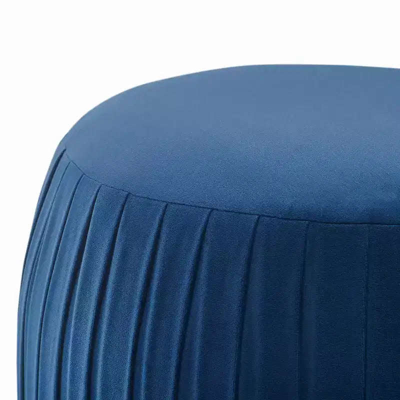 Round Pleated Velvet Ottoman with Gold Base