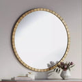 Round Wall Mirror with Gold Leaf Iron Frame, 34 Inch – for Bathroom, Bedroom, Living Room