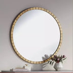 Round Wall Mirror with Gold Leaf Iron Frame, 34 Inch – for Bathroom, Bedroom, Living Room