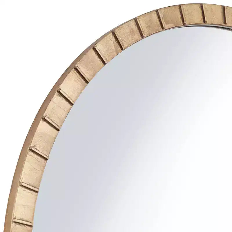 Round Wall Mirror with Gold Leaf Iron Frame, 34 Inch – for Bathroom, Bedroom, Living Room