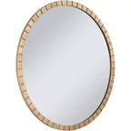 Round Wall Mirror with Gold Leaf Iron Frame, 34 Inch – for Bathroom, Bedroom, Living Room