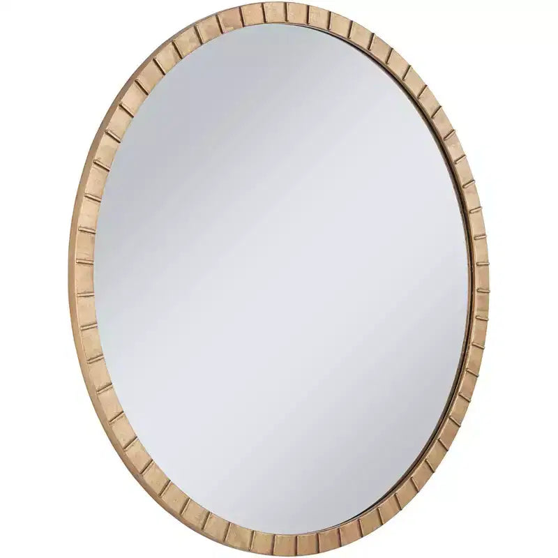 Round Wall Mirror with Gold Leaf Iron Frame, 34 Inch – for Bathroom, Bedroom, Living Room